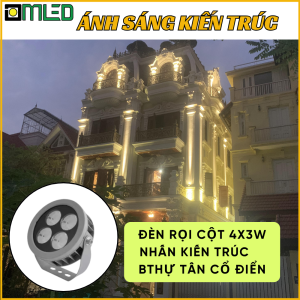 Đèn Rọi Cột 12W (4x3W) – Góc Chiếu 15 Độ Nhấn Kiến Trúc