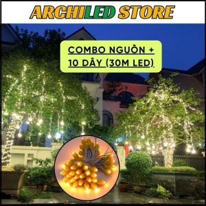 Combo 30m Led Đúc F5 đế 9mm Sẵn Nguồn – 10 Dây Quấn Cây, Đổi Nguồn 12V