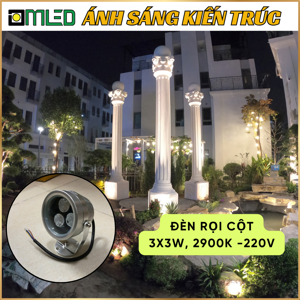 Đèn Rọi Cột Tân Cổ Điển 3x3W – 220V 2900K Chiếu Kiến Trúc